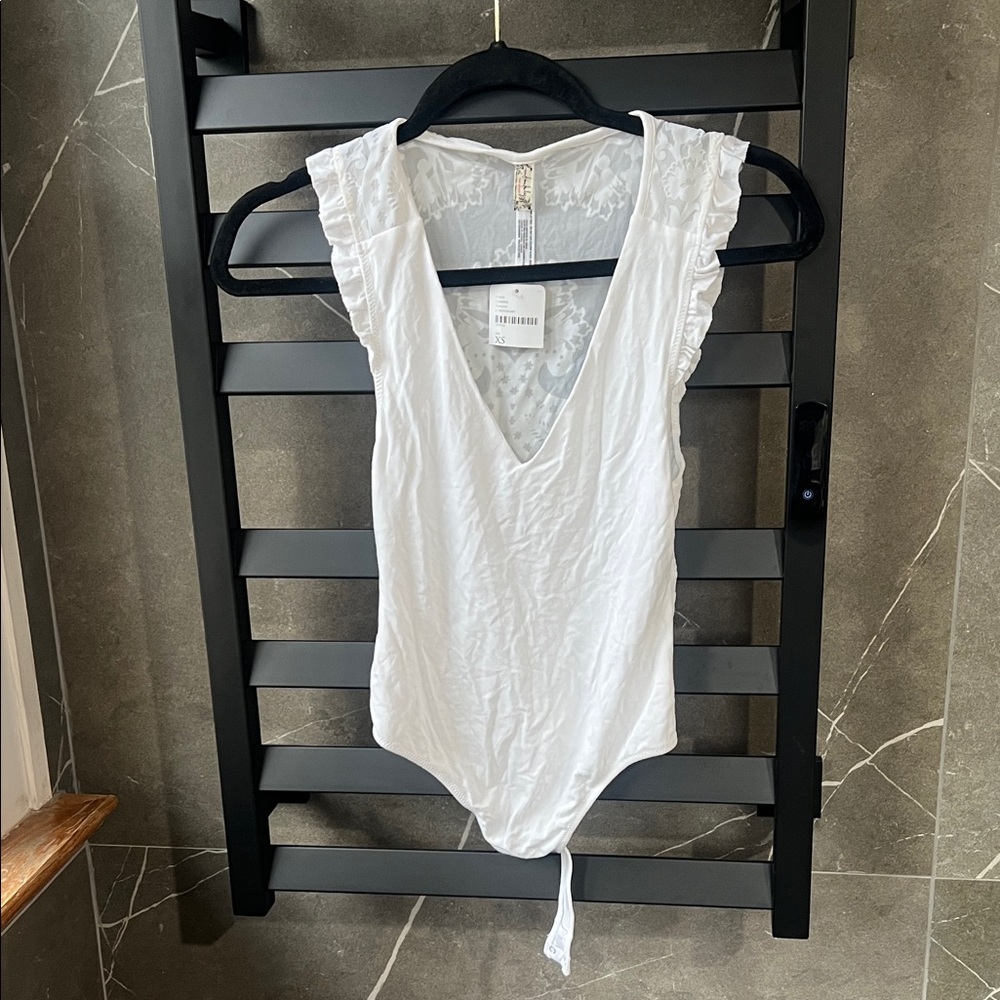 White Lace-Trimmed Bodysuit